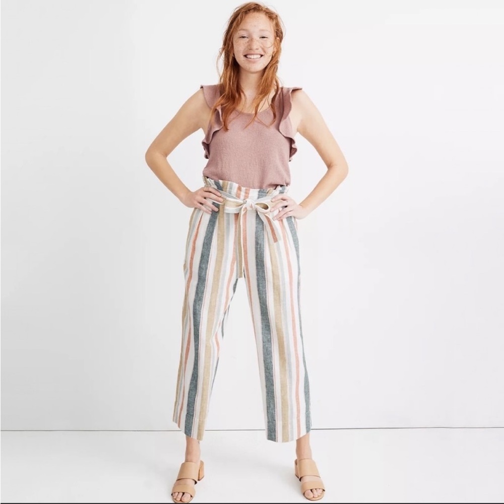 Madewell Tie-Waist Huston Pull-On Crop Wide Leg Pants in Stripe Size XS